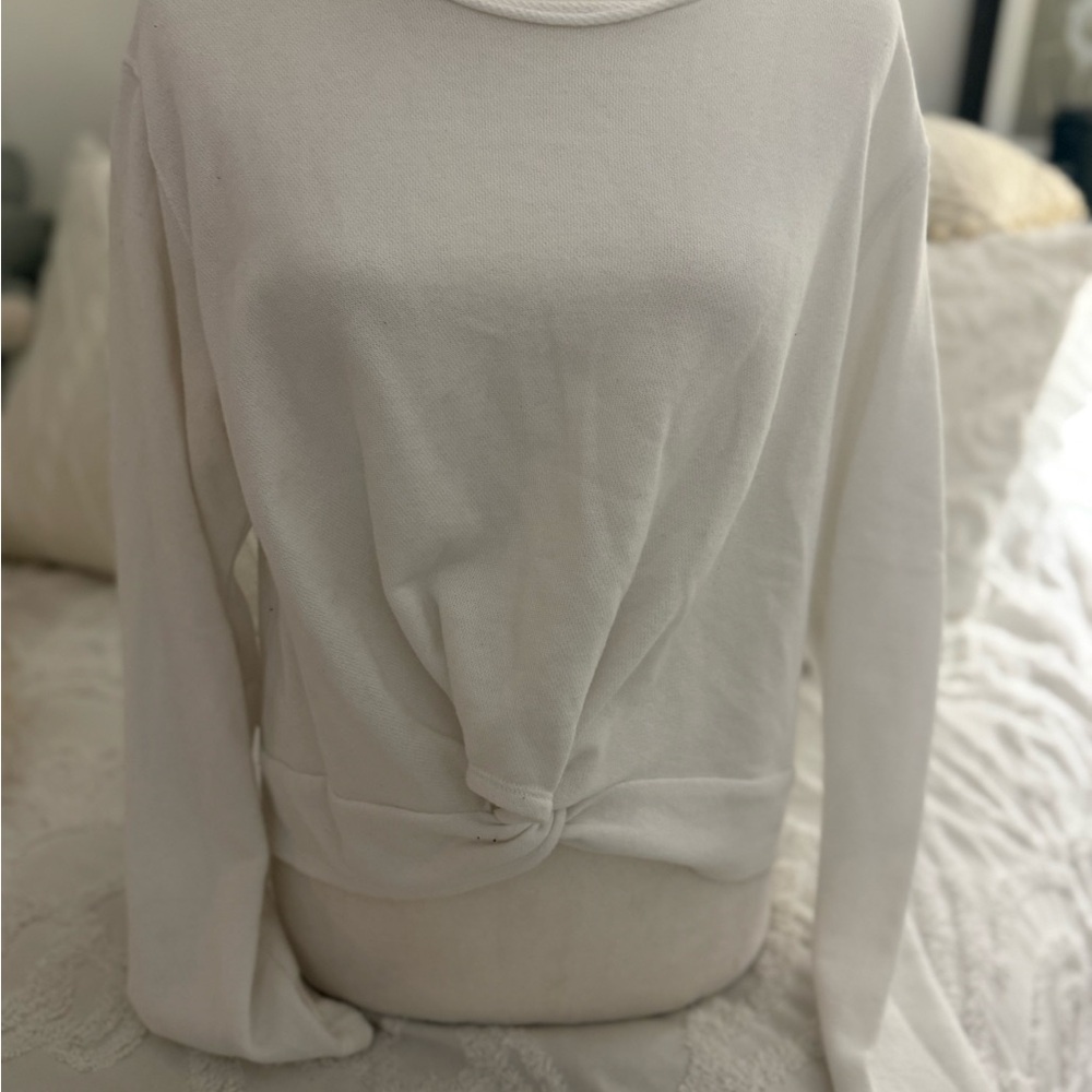aerie White Knot-Front Long Sleeve Sweatshirt